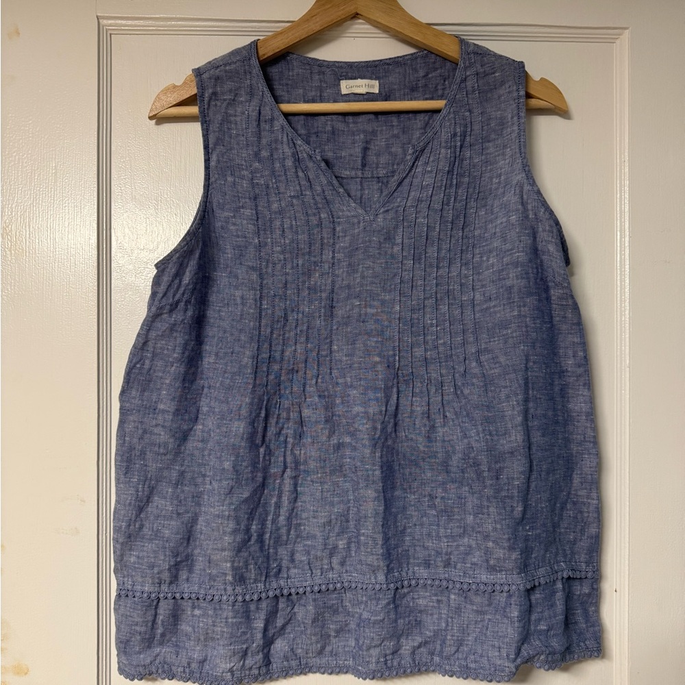 Garnet Hill Linen Blue Sleeveless Top